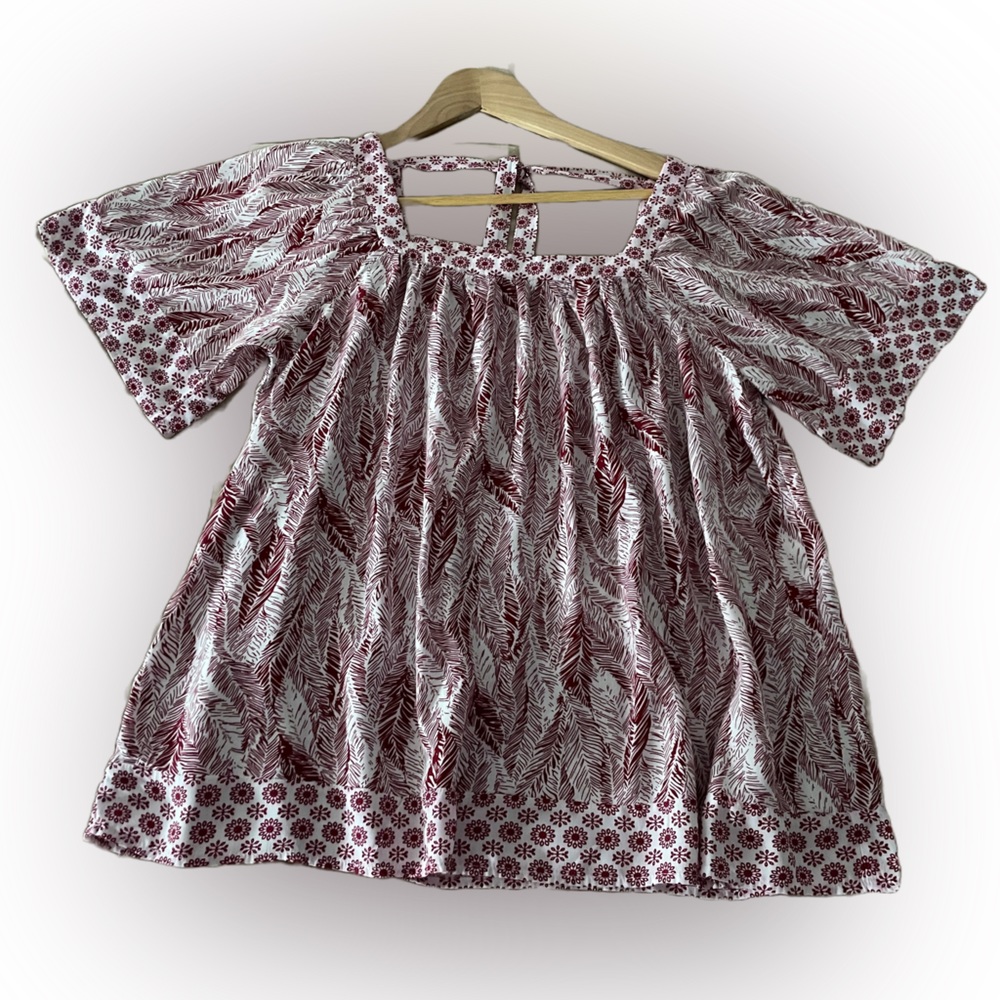 Susan Graver Weekend Floral Print Short Sleeve Top Burgundy/White Size:XL